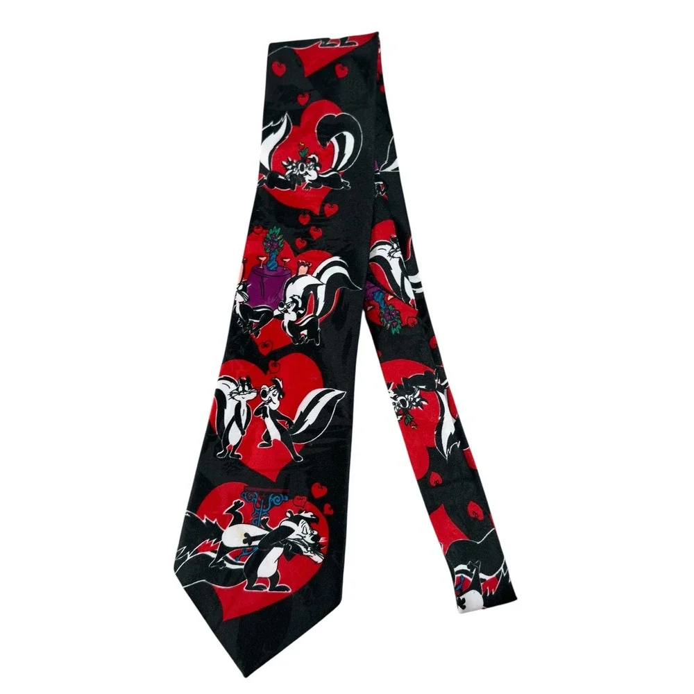 Looney Tunes Vintage Pepe Le Pew Heart Black Red Novelty Tie Men Fun Valentine's